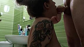 Young blonde with big boobs gets some old man cock in her throat and rides it hard.