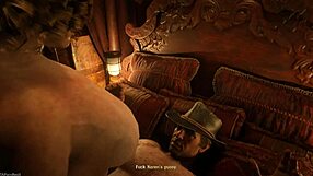 Karen’s big tits bouncing while she rides Arthur’s cock in RDR2 porn