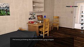 Alex’s fantasies of his landlady’s yoga poses and hard cock in visual novel game