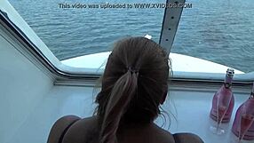 Young European couple enjoys fast doggy style sex on a cruise