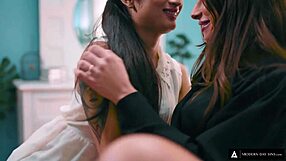 Avery Black and April Olsen caught in the act of fingering and cunilingus during an open house.