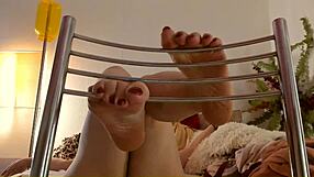 Steamy big feet on top, foot fetish, wrinkles, toes, soles, legs, and red nails.