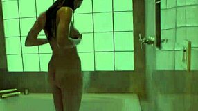 Kinky bitch squirts milk in hot shower scene