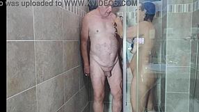 Steamy shower scene with close-ups and jerk off instructions