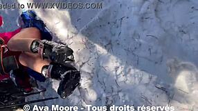 Ava Moore gets surprised while giving train to skiers