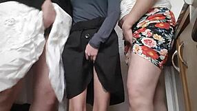 Several girls have orgasms while they are in the kitchen