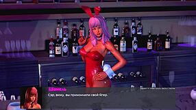 Beautiful cosplay girl shows off her big boobs and naked body in the game