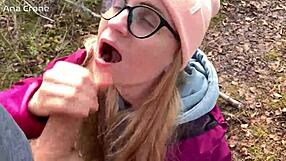 Deepthroat blow job in the woods with a big cock