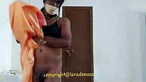 Indian crossdresser Lara Dsouza in saree gets kinky with anal BDSM play