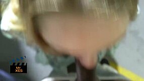 Canadian blonde with green eyes risks getting caught during public deepthroat fuck.