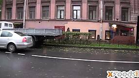 A Russian agent seduces a girl for sex on a rainy day