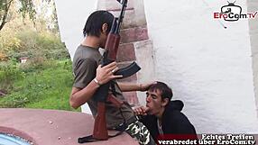 Gay military man seduces and has anal sex with college students in the woods