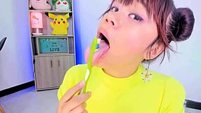 Purple Jordan is a camgirl who performs a variety of fetish scenes including a saliva gag