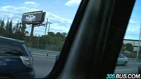 Young red-haired girl gets outdoor sex with a stranger in a car