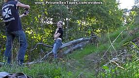 Private passion of a beautiful couple in the woods