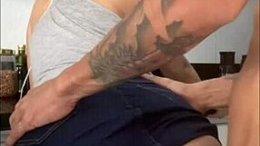 Stepfather and maid have sex in the kitchen outdoors