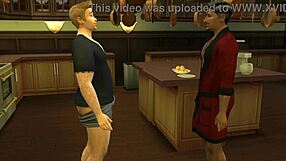 Gay threesome with big tits and daddy action in Sims 4