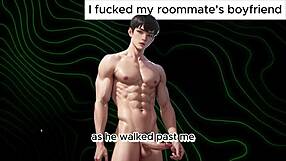 Straight boyfriend gets sucked by gay roommate’s girlfriend in gay threesome