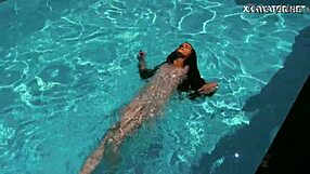 Hungarian beauty Lana swims naked in the pool for your pleasure