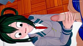 Froppy in school uniform jerks in adult parody!