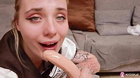 Solo play with a tattooed teen angelina with a sex toy