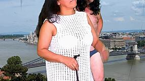 Outdoor solo striptease on Danube riverbank with a tease