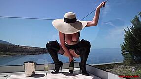 British MILF enjoys solo pleasure with champagne and sex toy