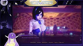 Beautiful anime women with big boobs in a porn game