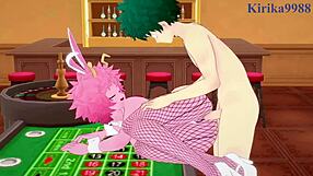 mina ashido, momo yaoyorozu, and izuku midoriya in bunny girl outfits for wild hentai sex