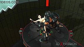 Beautiful woman with no hair gets fucked by big cock in sci-fi fuck system