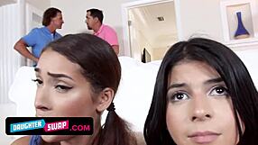 Small Latina stepdaughter gets a facial with a big cock