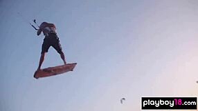 Skinny blondes and brunettes enjoy kite boarding and sex