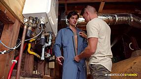 Muscular handyman fulfills gay desires in rough encounters