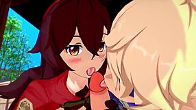 3D animated teen girls shoot arrows in Genshin Impact