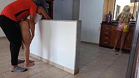 My stepsister lets me fuck her husband in the kitchen