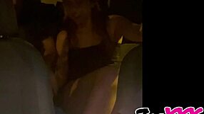 Amateur couple caught on hidden camera while having sex in a car with a stranger