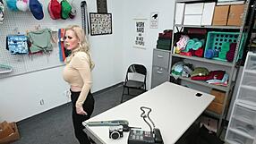 British blonde's shoplifting punished with a sexy striptease