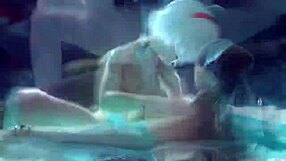 Steamy double penetration with wet futanari near the pool
