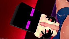 Hot girlfriend in red socks and Enderman mask ready to go