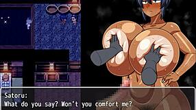 3D game with tanned Natsuki and a big cocked monster