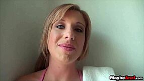 Jessica Heart's blonde hair and brown eyes in hot anal scene