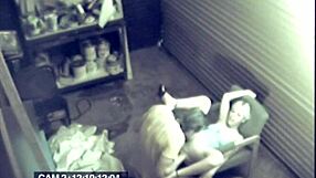 A blonde girl has rough sex in the garage and it is recorded on a hidden camera
