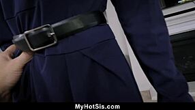 Stepsister serves stepbro with preflight blowjob before rough sex