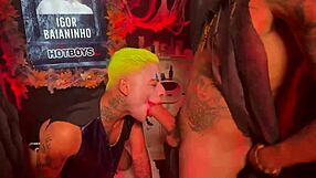 Amateur gay group sex and blowjob action on Halloween
