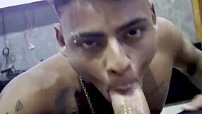 Amateur gay masturbates and gives blow job to a hung friend