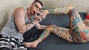 Steamy blowjob from a hot tattooed milf