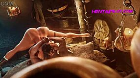 Lara's open pussy for monster cock - 3D animation