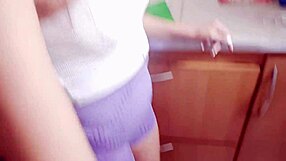 Beautiful brunette gets her ass fucked in the kitchen