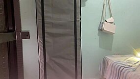 Amateur housewife changing clothes in front of hidden camera