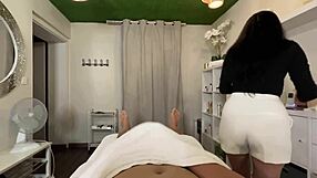 A hot massage therapist gives the best blow job to a client
